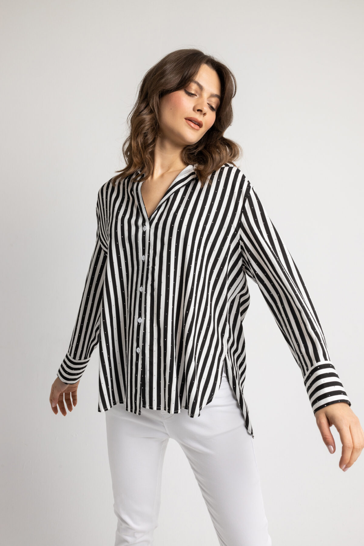 Open Fashion πουκάμισο ριγέ με στρας