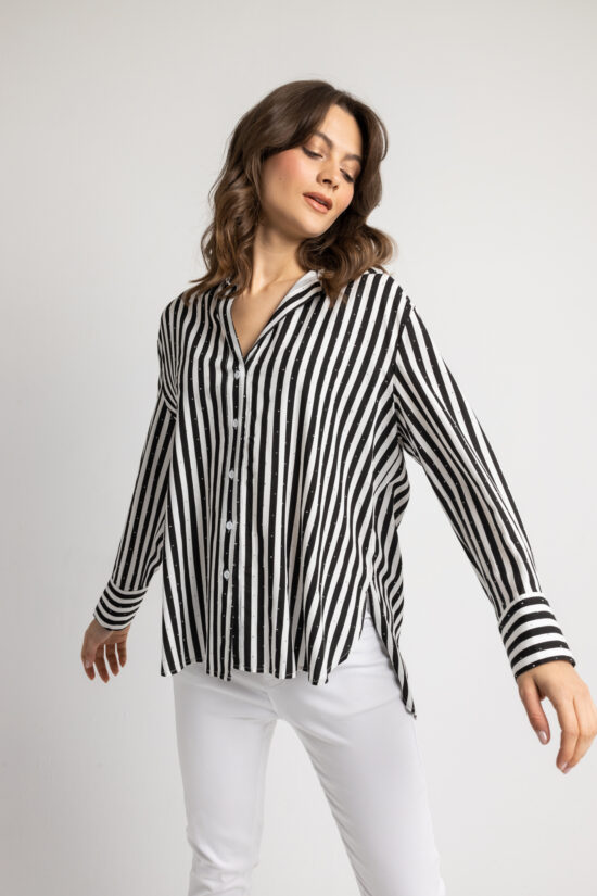 Open Fashion πουκάμισο ριγέ με στρας