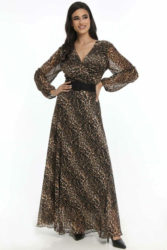 Φόρεμα maxi κρουαζέ animal print