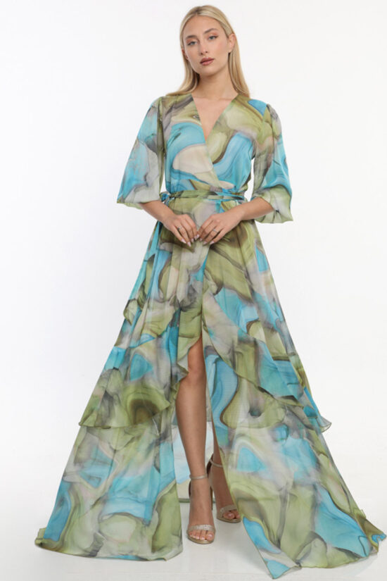 Open Fashion φόρεμα maxi κρουαζέ εμπριμέ