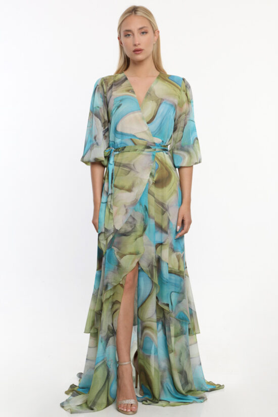 Open Fashion φόρεμα maxi κρουαζέ εμπριμέ