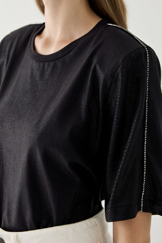 Access Fashion μπλούζα κοντομάνικη γυαλιστερή με στρας