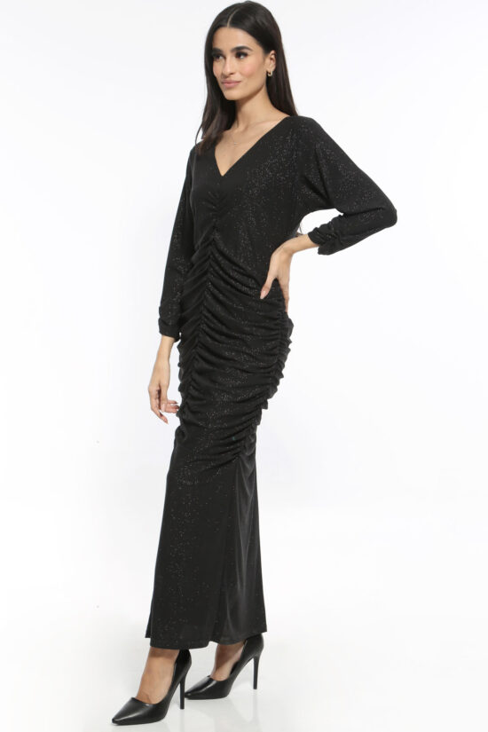 Φόρεμα maxi glitter με σούρες
