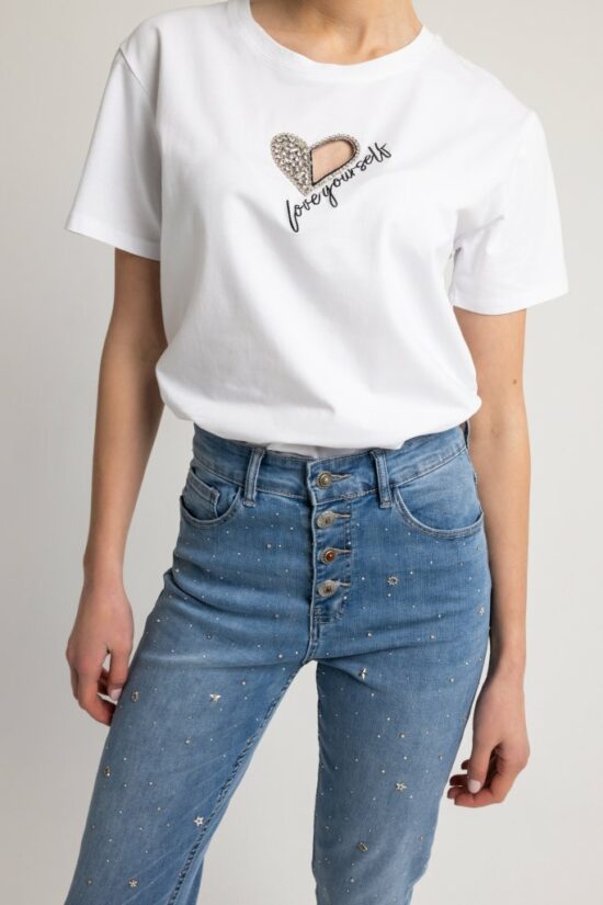 Open Fashion παντελόνι τζιν mom fit με στρας