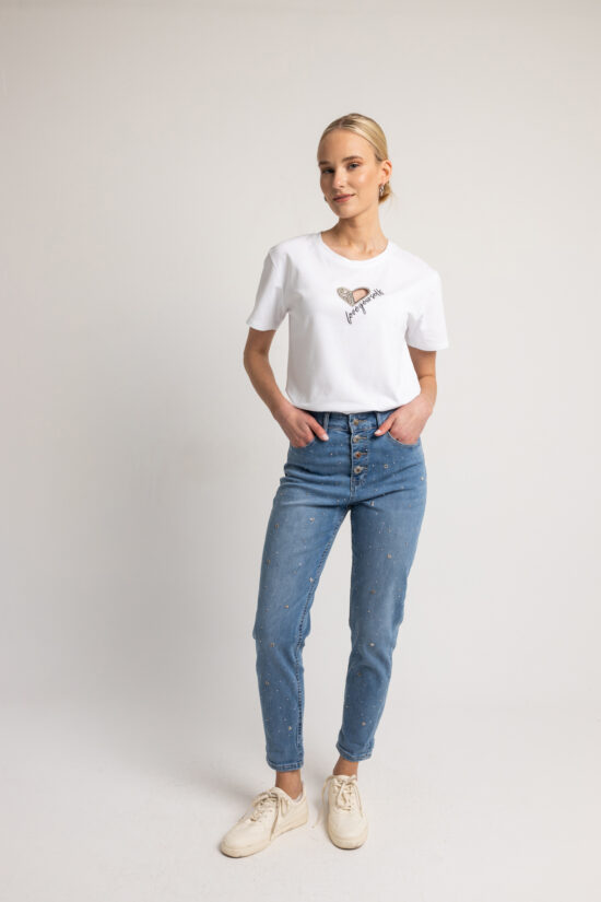 Open Fashion παντελόνι τζιν mom fit με στρας