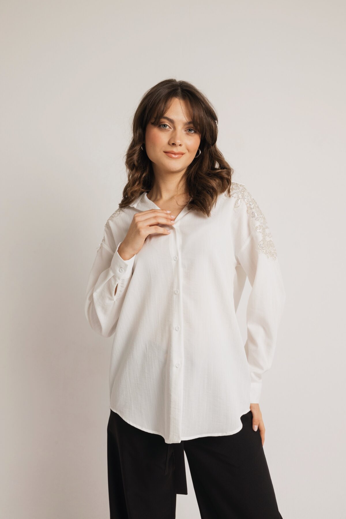 Open Fashion πουκάμισο με κέντημα στα μανίκια