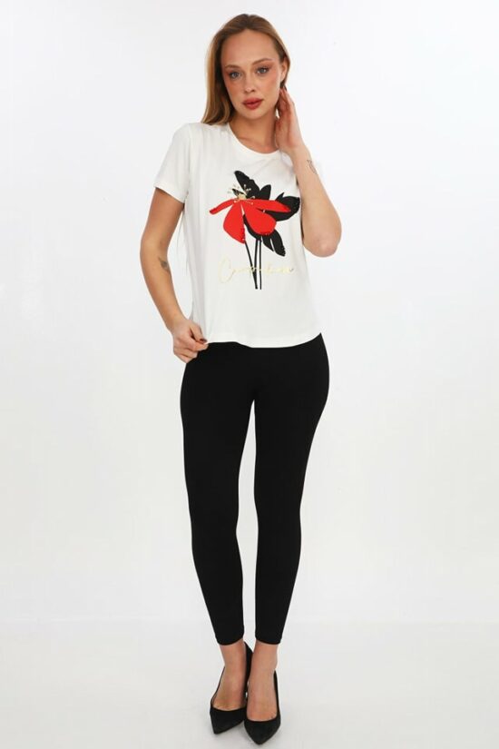 T-shirt με τύπωμα, στρας και χάντρες