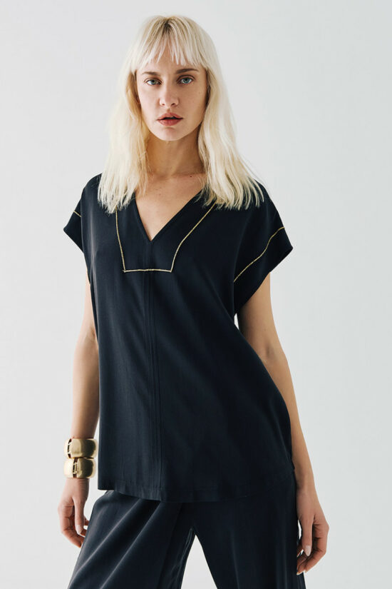 Access Fashion μπλούζα με V και μεταλλιζέ λεπτομέρειες