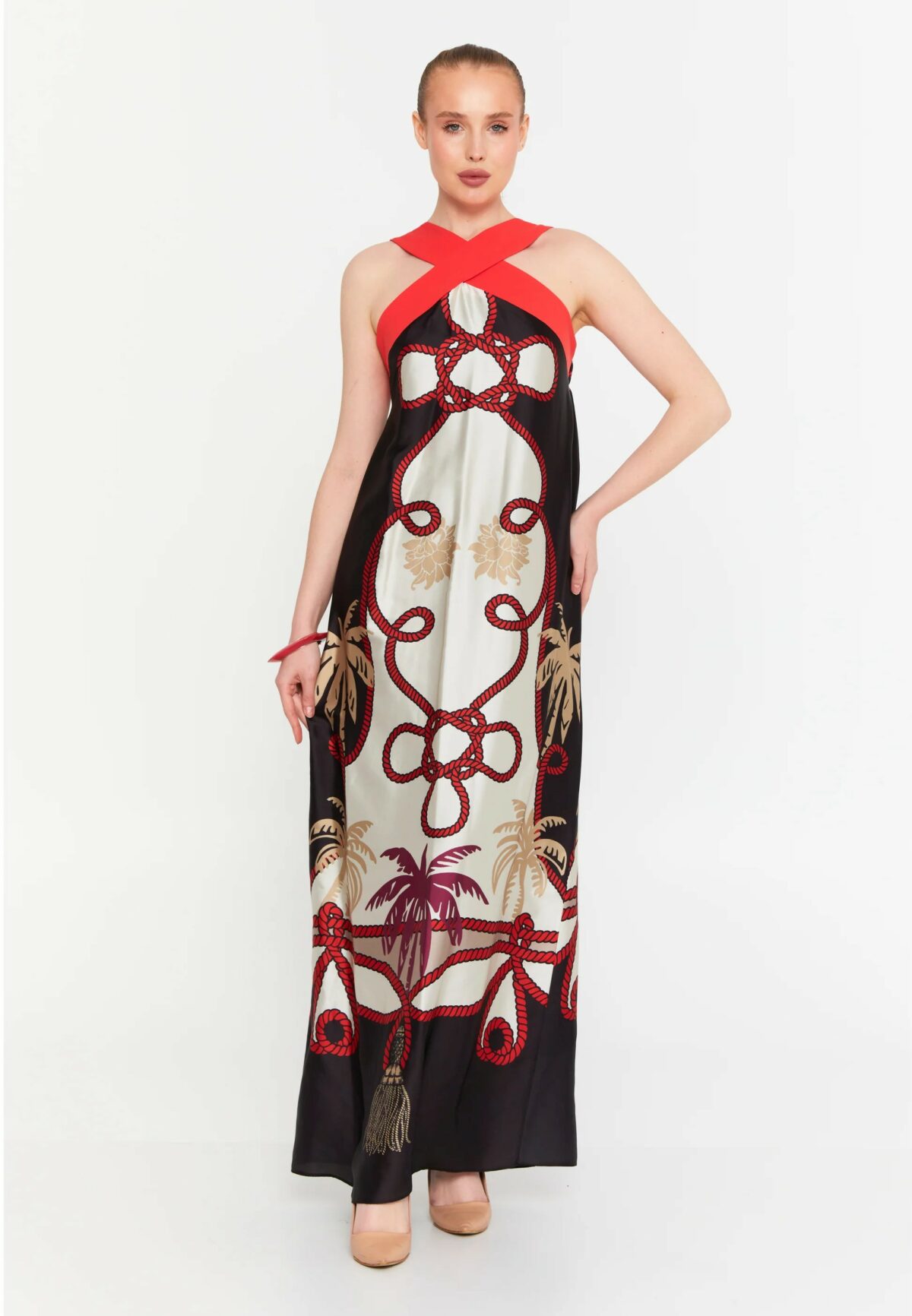 Φόρεμα maxi εμπριμέ satin