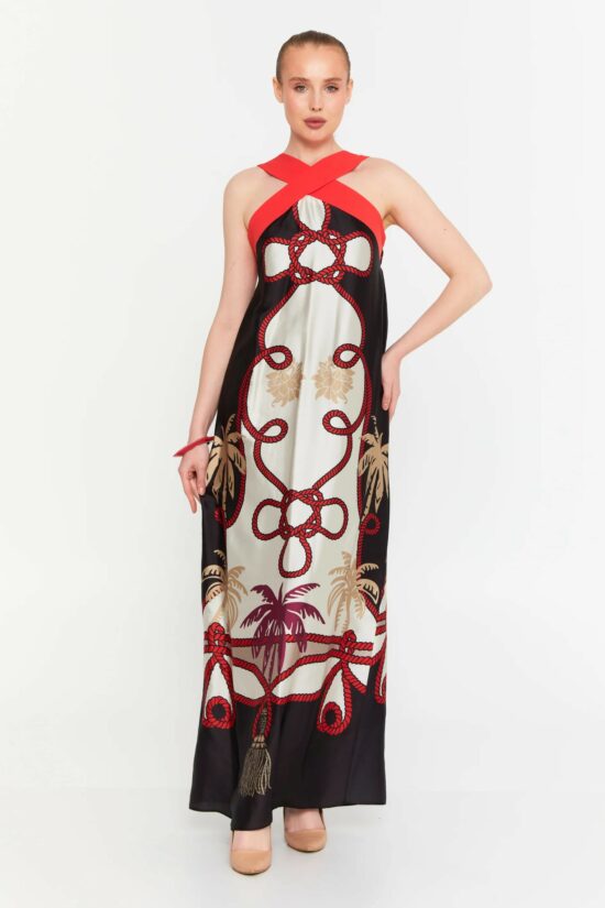Φόρεμα maxi εμπριμέ satin