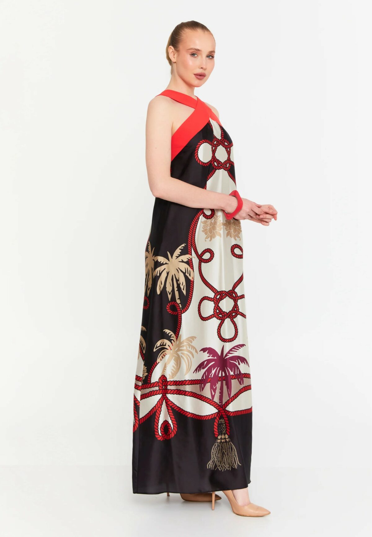 Φόρεμα maxi εμπριμέ satin