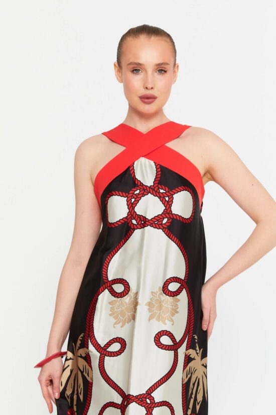 Φόρεμα maxi εμπριμέ satin