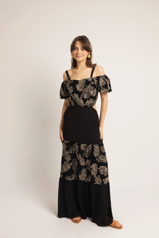 Open Fashion φόρεμα με χρυσά φύλλα και cut out