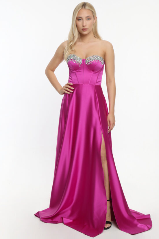 Φόρεμα maxi satin με κορσέ