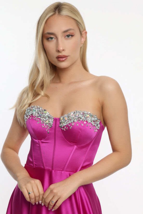 Φόρεμα maxi satin με κορσέ