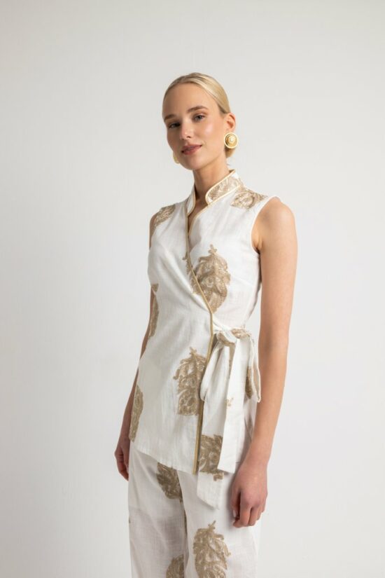 Open Fashion σετ αμάνικο με χρυσό κέντημα