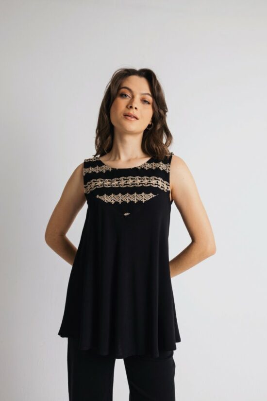 Open Fashion μπλούζα αμάνικη με ιδιαίτερο κέντημα