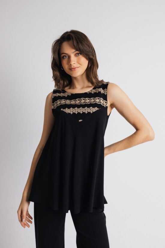 Open Fashion μπλούζα αμάνικη με ιδιαίτερο κέντημα
