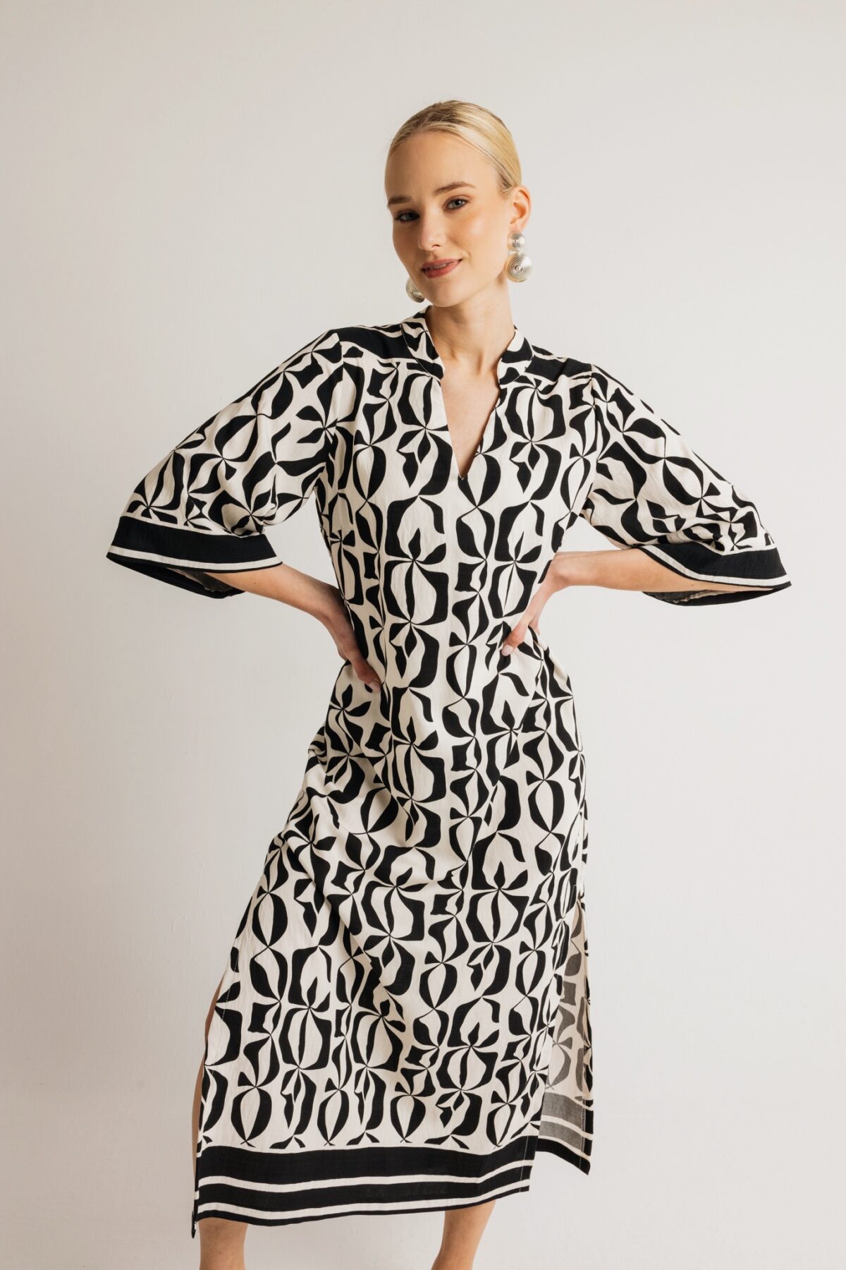 Open Fashion φόρεμα καφτάνι με σκίσιμο στο πλάι εμπριμέ