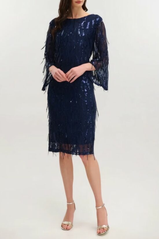 Open fashion φόρεμα midi με κρόσσι παγιέτα