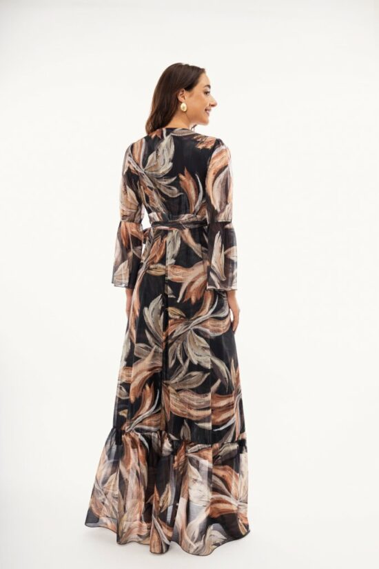Open Fashion φόρεμα maxi κρουαζέ με ιδιαίτερα σχέδια και μανίκι καμπάνα