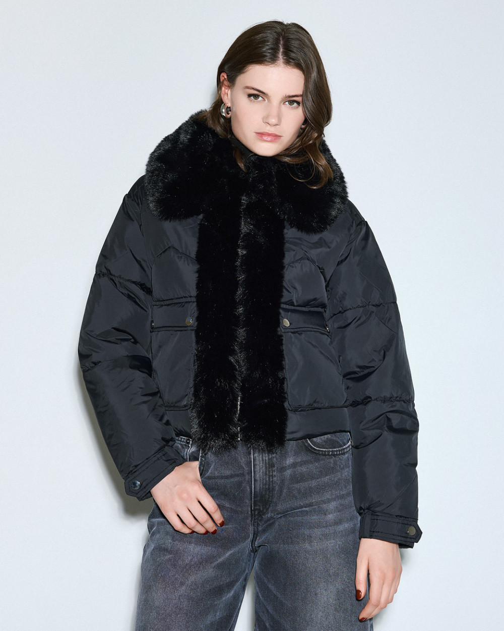 Access Fashion μπουφάν κοντό με συνθετική γούνα