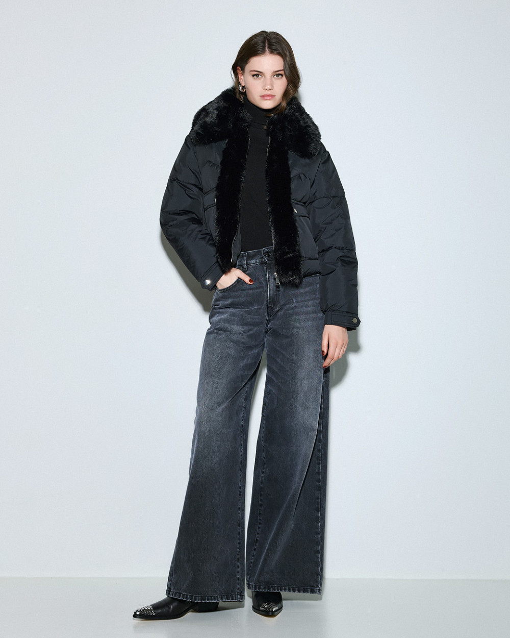 Access Fashion μπουφάν κοντό με συνθετική γούνα