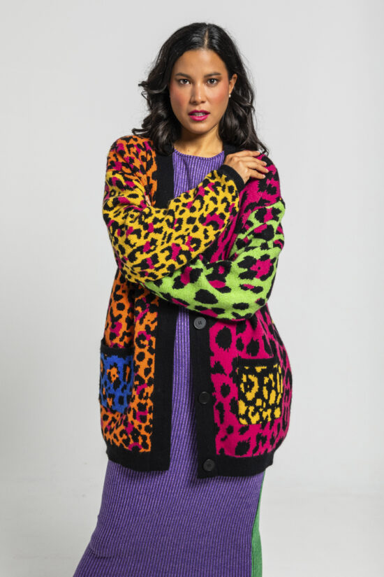 Lolina πλεκτή ζακέτα animal print