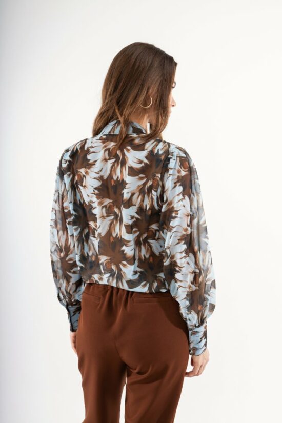 Open Fashion πουκάμισο floral με διαφάνεια και φιόγκο