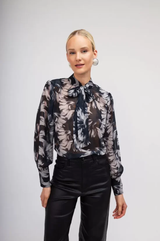 Open Fashion πουκάμισο floral με διαφάνεια και φιόγκο