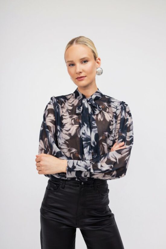 Open Fashion πουκάμισο floral με διαφάνεια και φιόγκο
