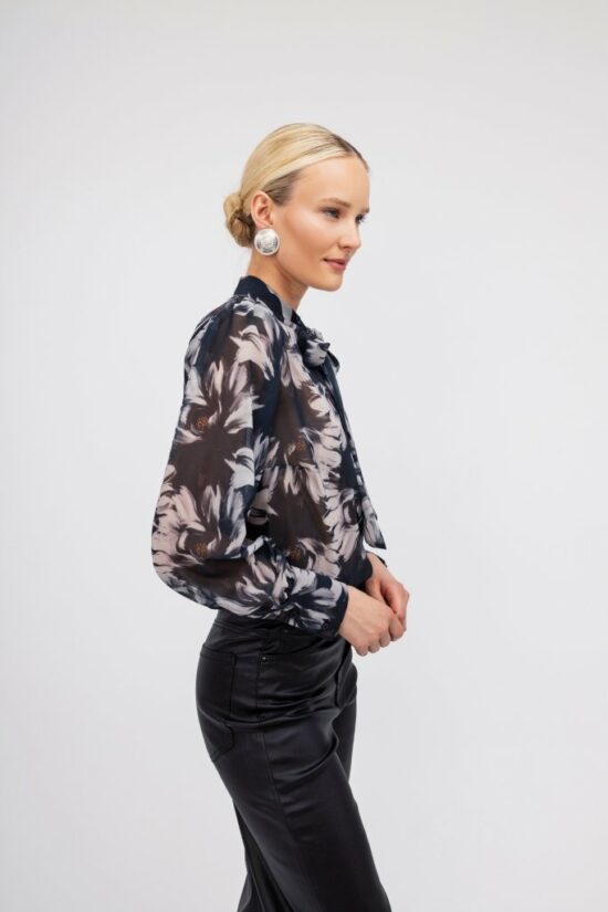Open Fashion πουκάμισο floral με διαφάνεια και φιόγκο