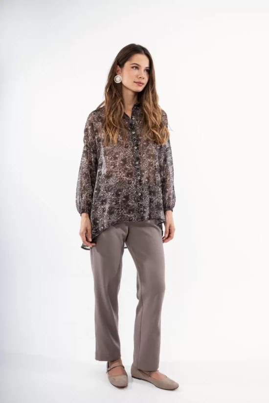 Open Fashion πουκάμισο animal print με τριαντάφυλλα και χρυσοκλωστή