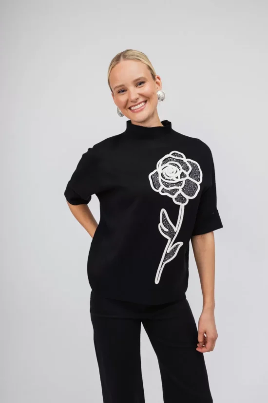 Open Fashion πουλόβερ με κεντητό σχέδιο τριαντάφυλλο