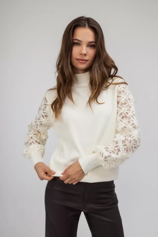 Open Fashion μπλούζα ζιβάγκο με διαφανή μανίκια και λουλούδια