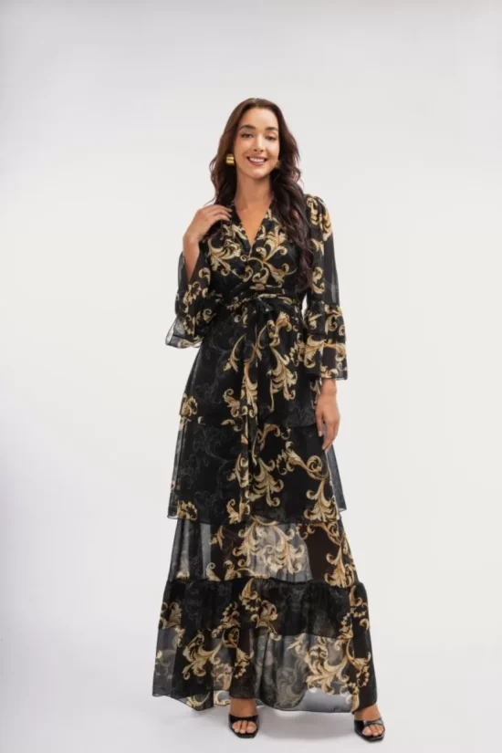 Open Fashion φόρεμα maxi κρουαζέ με δέσιμο στο πλάι εμπριμέ
