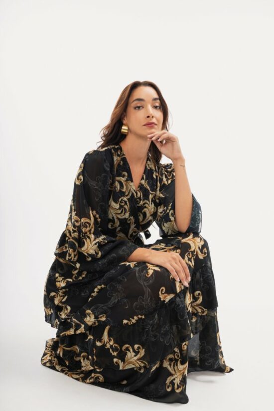 Open Fashion φόρεμα maxi κρουαζέ με δέσιμο στο πλάι εμπριμέ