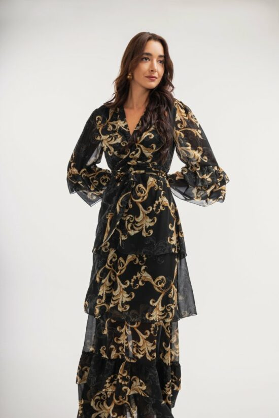Open Fashion φόρεμα maxi κρουαζέ με δέσιμο στο πλάι εμπριμέ