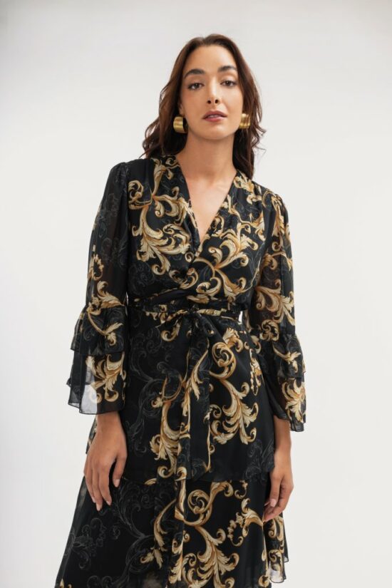 Open Fashion φόρεμα maxi κρουαζέ με δέσιμο στο πλάι εμπριμέ