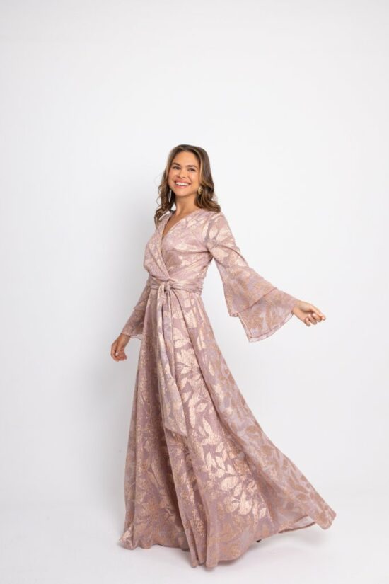 Open Fashion φόρεμα maxi κρουαζέ με χρυσά σχέδια