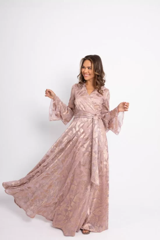 Open Fashion φόρεμα maxi κρουαζέ με χρυσά σχέδια