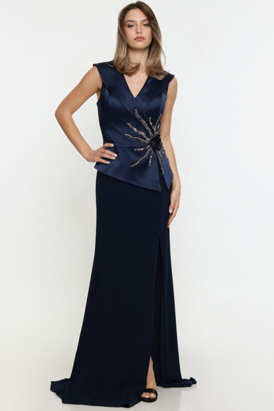 Φόρεμα maxi αμπιγιέ με λεπτομέρεια στρας