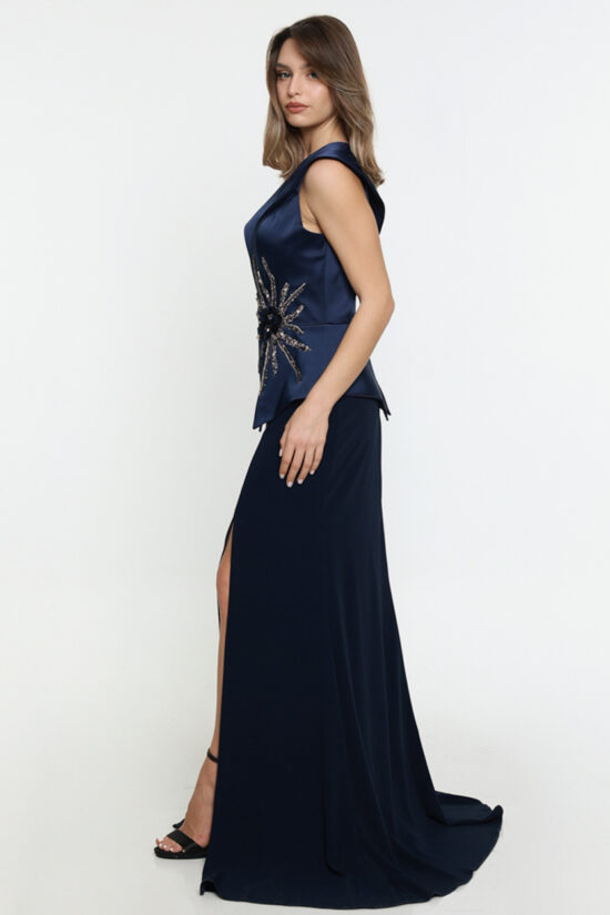 Φόρεμα maxi αμπιγιέ με λεπτομέρεια στρας