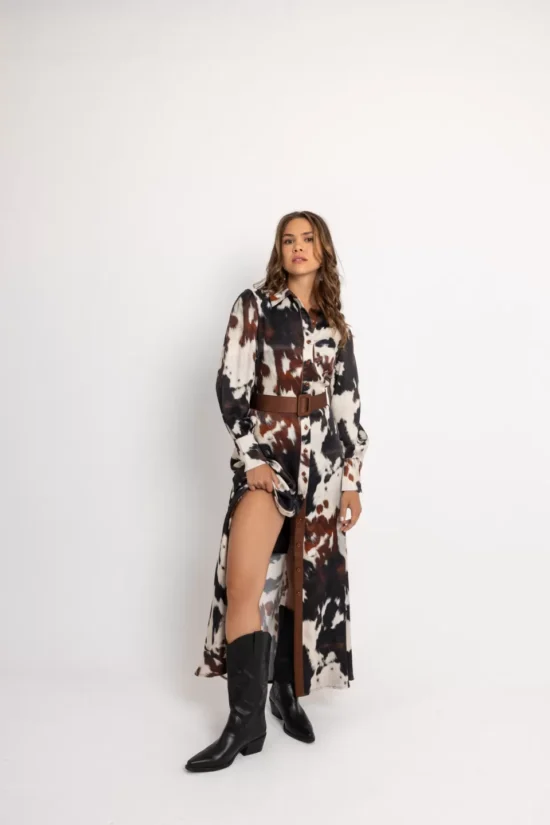 Open Fashion φόρεμα σατέν εμπριμέ με ζώνη