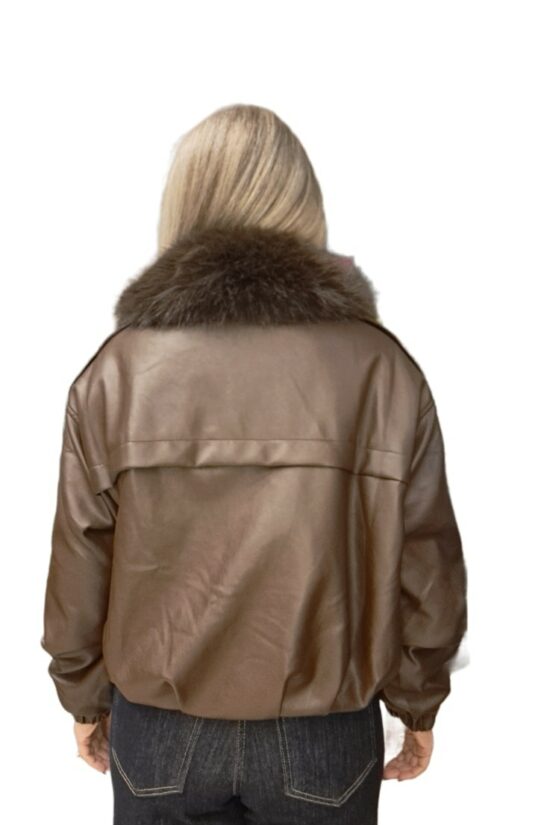 Μπουφάν δερματίνη με γούνα στο γιακά