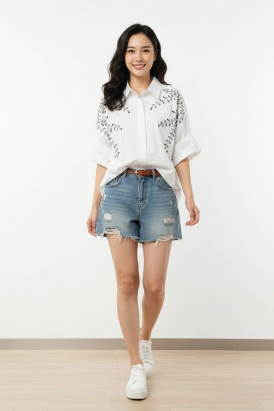 Πουκάμισο oversized με στρας