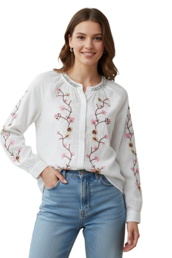 Πουκάμισο embroderied με λεπτομέρεια στρας