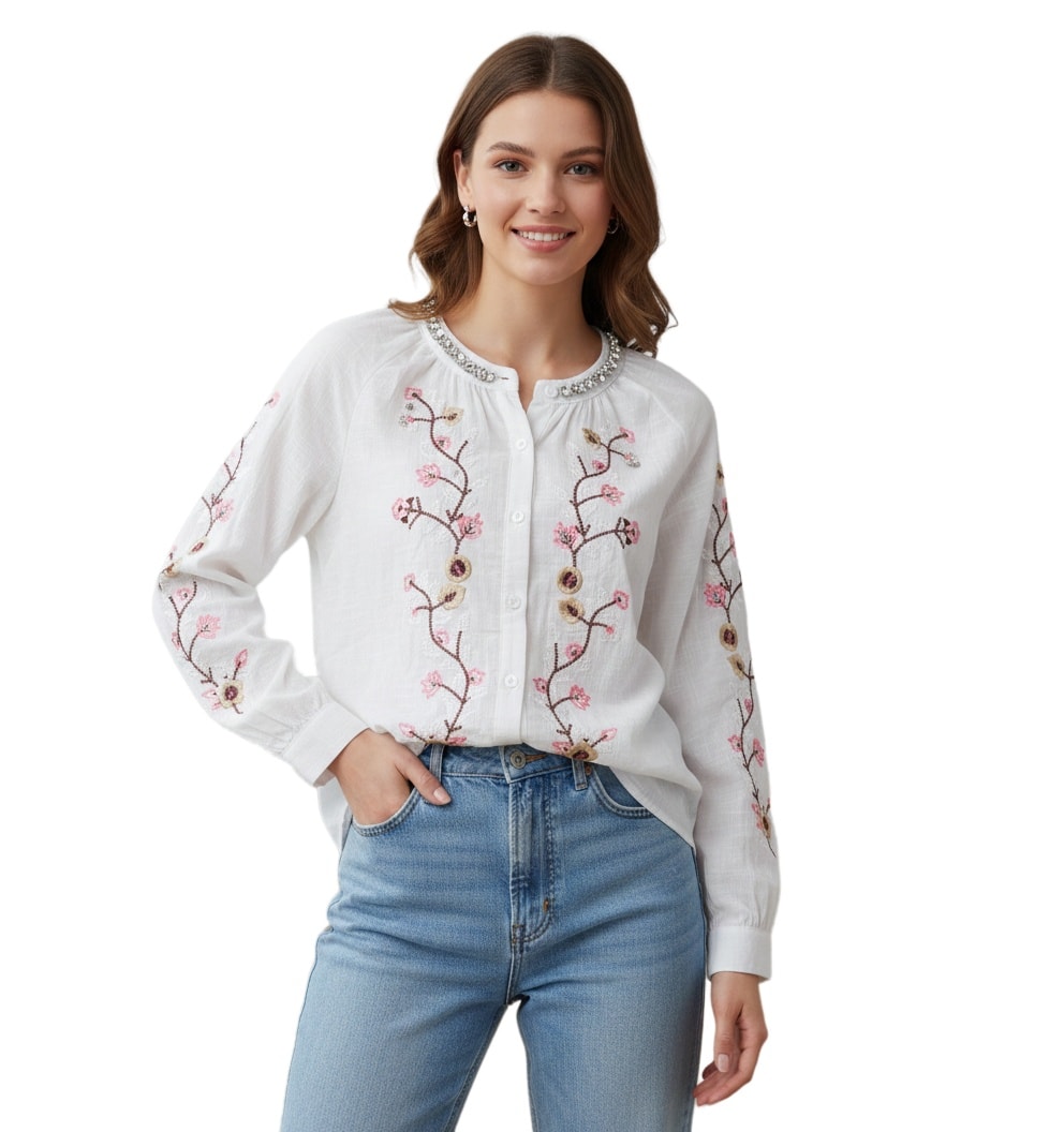 Πουκάμισο embroderied με λεπτομέρεια στρας