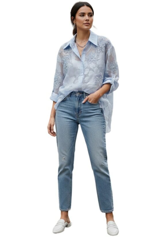 Πουκάμισο oversized με απλικέ λουλούδια