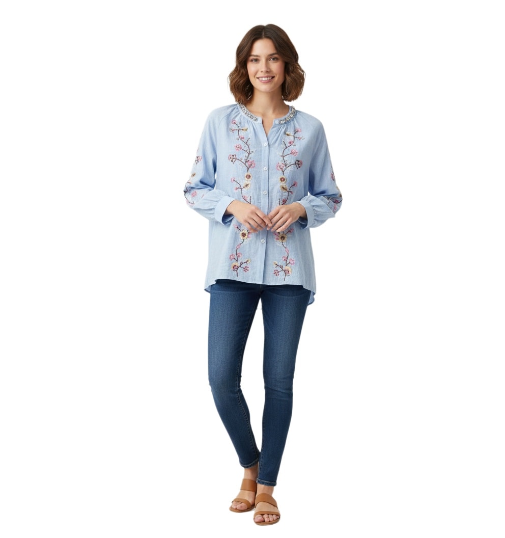 Πουκάμισο embroderied με λεπτομέρεια στρας